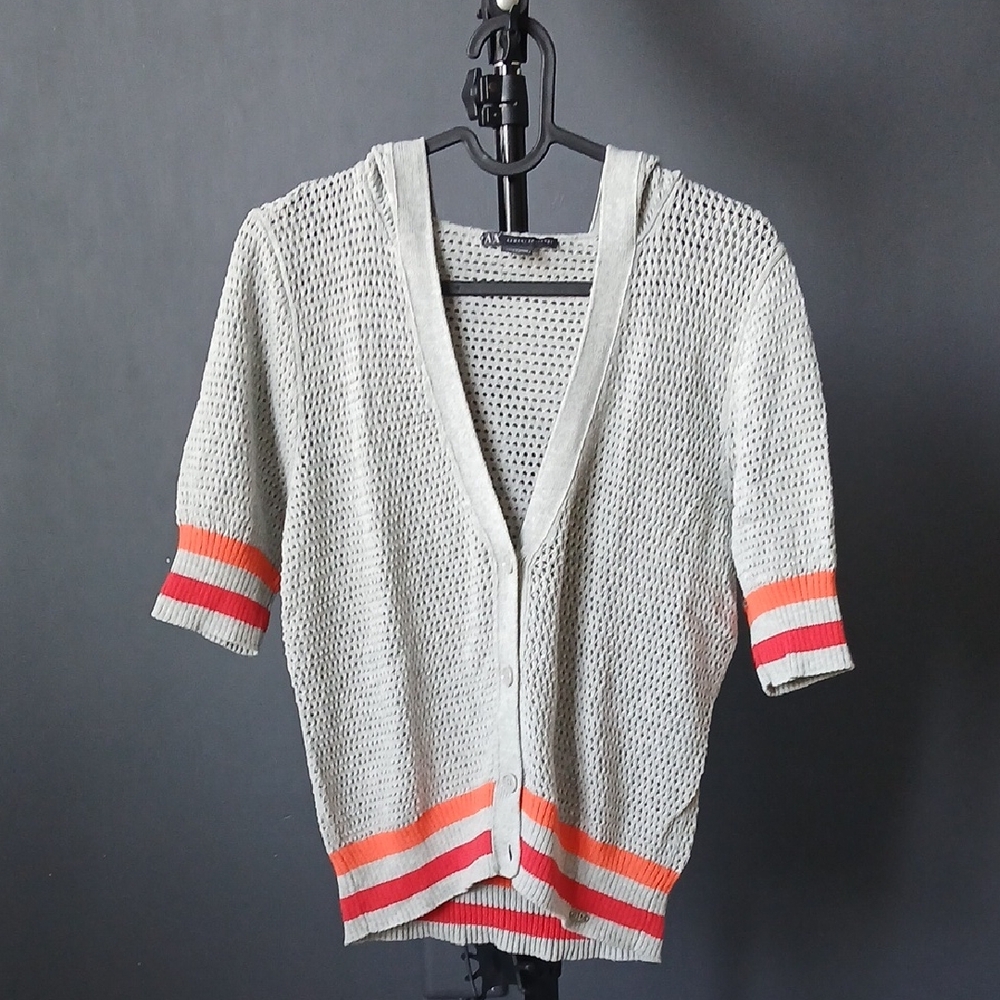 Rare Vintage Armani Exchange Light Gray Cardigan with Vibrant Stripes